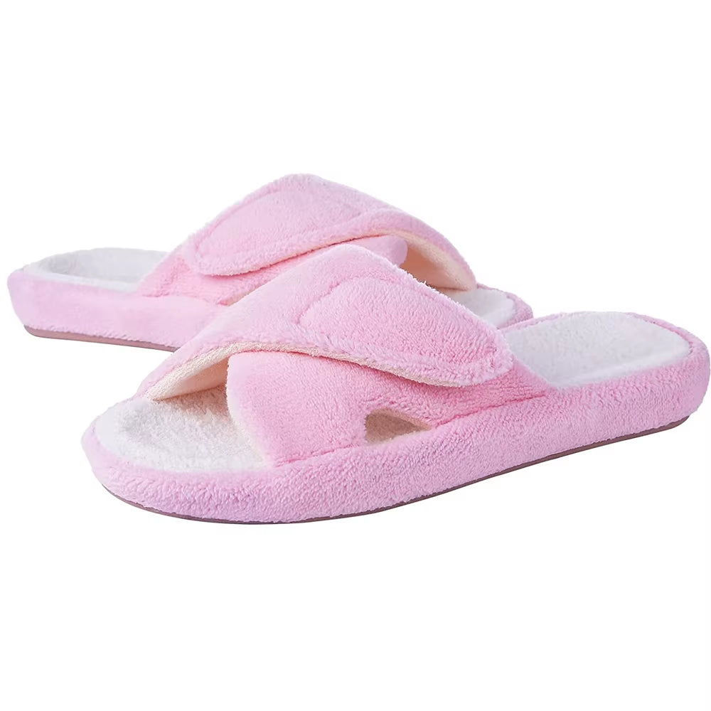 Fuzzy House Slippers for Women New Terry Cloth Arch Support Cotton Slippers Four Seasons Open Toe Indoor Flat Slippers