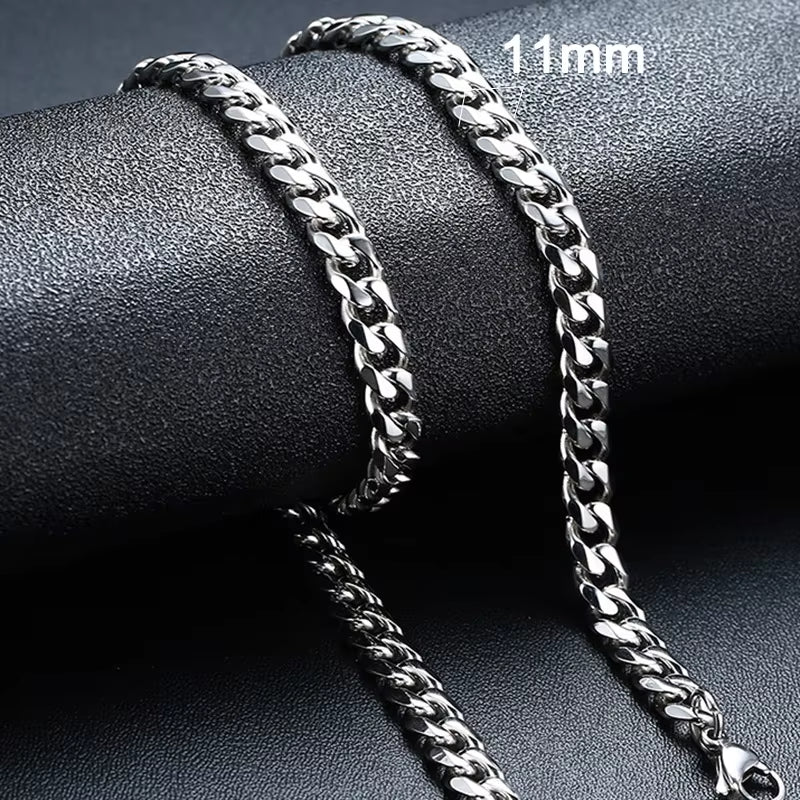 Basic Cuban Chain Necklace for Men Women,Stainless Steel Curb Link Chain Collar,3/5/7/9/11Mm Width Black Gold Retro Color Choker