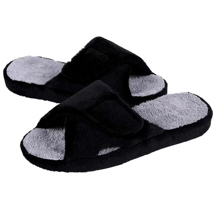 Fuzzy House Slippers for Women New Terry Cloth Arch Support Cotton Slippers Four Seasons Open Toe Indoor Flat Slippers