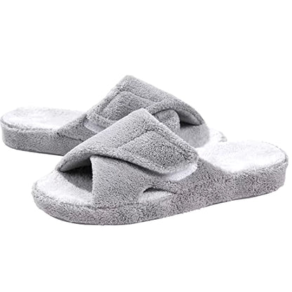 Fuzzy House Slippers for Women New Terry Cloth Arch Support Cotton Slippers Four Seasons Open Toe Indoor Flat Slippers