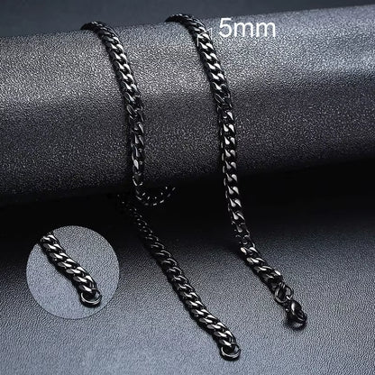 Basic Cuban Chain Necklace for Men Women,Stainless Steel Curb Link Chain Collar,3/5/7/9/11Mm Width Black Gold Retro Color Choker