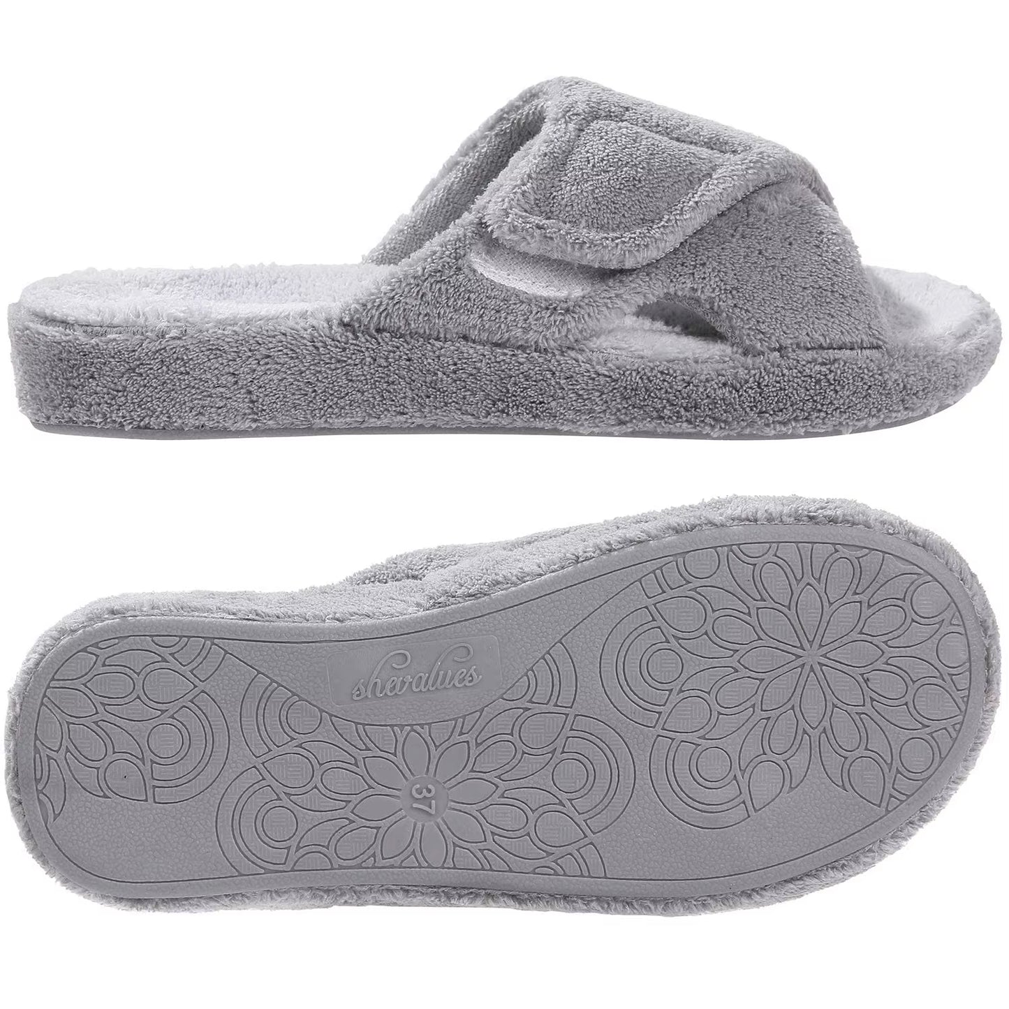 Fuzzy House Slippers for Women New Terry Cloth Arch Support Cotton Slippers Four Seasons Open Toe Indoor Flat Slippers