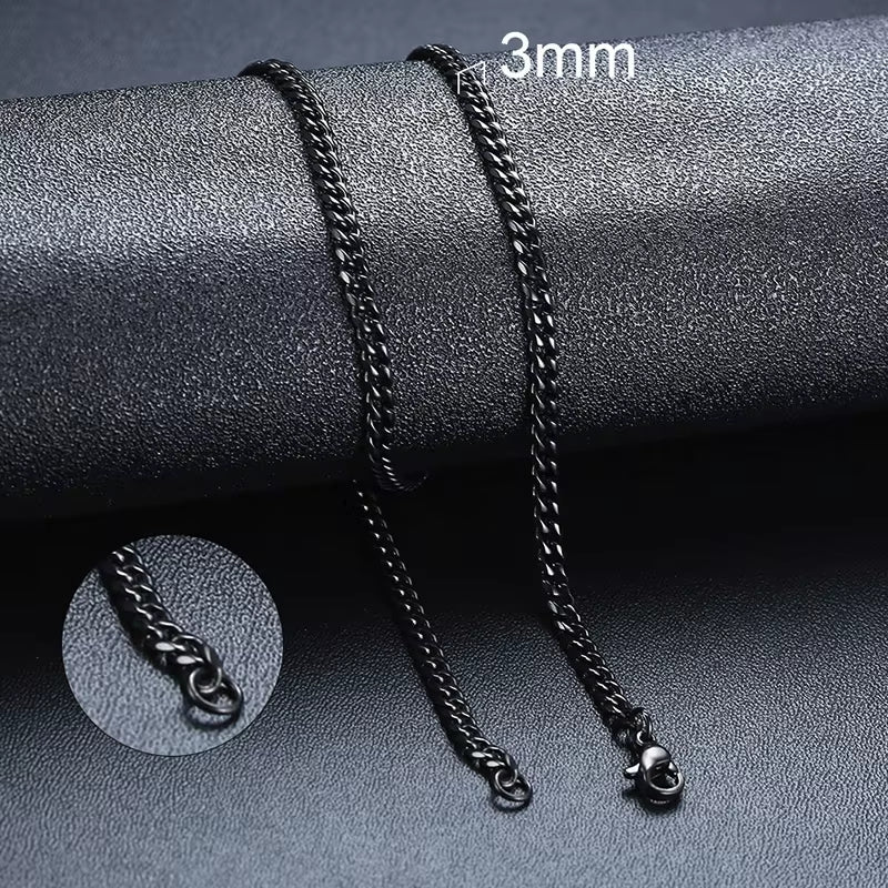 Basic Cuban Chain Necklace for Men Women,Stainless Steel Curb Link Chain Collar,3/5/7/9/11Mm Width Black Gold Retro Color Choker