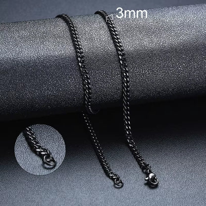 Basic Cuban Chain Necklace for Men Women,Stainless Steel Curb Link Chain Collar,3/5/7/9/11Mm Width Black Gold Retro Color Choker