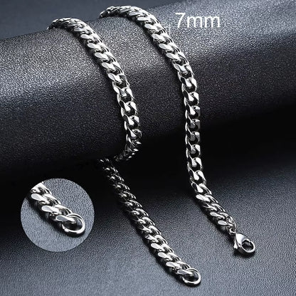 Basic Cuban Chain Necklace for Men Women,Stainless Steel Curb Link Chain Collar,3/5/7/9/11Mm Width Black Gold Retro Color Choker